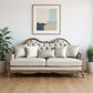 86" Brown And Beige Upholstered Solid Wood Sofa With Toss Pillows