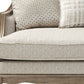 86" Brown And Beige Upholstered Solid Wood Sofa With Toss Pillows