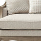 86" Brown And Beige Upholstered Solid Wood Sofa With Toss Pillows