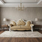 93" Golden Brown Faux Leather Sofa And Toss Pillows With Pearl Legs