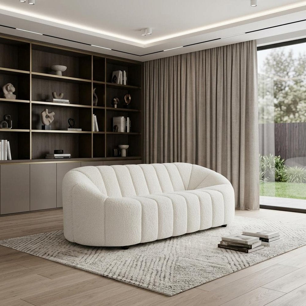 84" White Sherpa Sofa With Black Legs