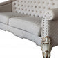 89" Ivory Velvet Sofa And Toss Pillows With Pearl Legs