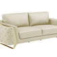 90" Beige Italian Leather Sofa With Gold Legs