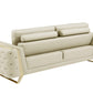 90" Beige Italian Leather Sofa With Gold Legs