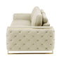 90" Beige Italian Leather Sofa With Gold Legs