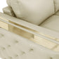 90" Beige Italian Leather Sofa With Gold Legs