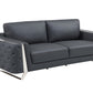 90" Gray Italian Leather Sofa With Silver Legs