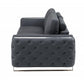 90" Gray Italian Leather Sofa With Silver Legs