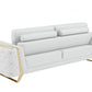 90" White Italian Leather Sofa With Gold Legs