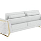 90" White Italian Leather Sofa With Gold Legs