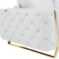 90" White Italian Leather Sofa With Gold Legs