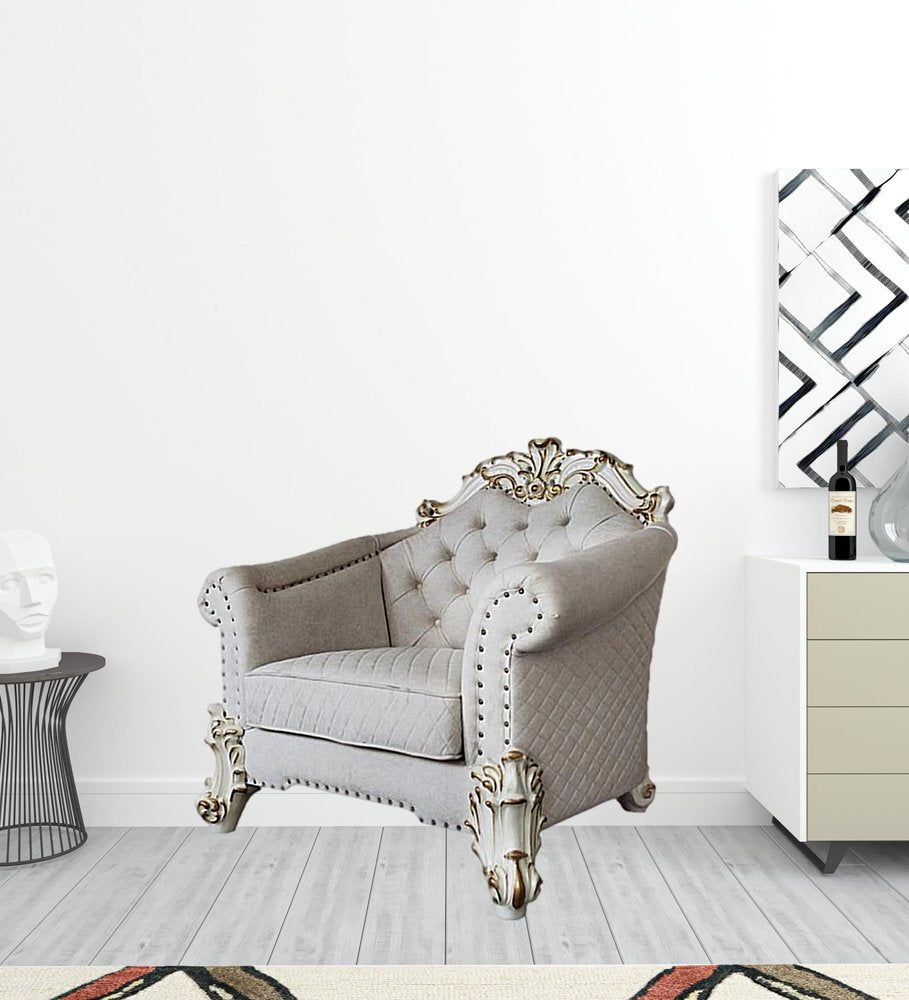 43" Ivory and Pearl Fabric Striped Arm Chair And Toss Pillows