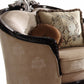 47" Tan and Black Fabric Floral Arm Chair And Toss Pillows