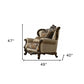 49" Tan and Brown Fabric Damask Tufted Wingback Chair And Toss Pillows