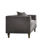 41" Gray and Antiqued Brass Velvet Tufted Arm Chair And Toss Pillow