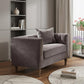 41" Gray and Antiqued Brass Velvet Tufted Arm Chair And Toss Pillow