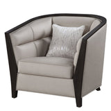38" Beige and Black Fabric Barrel Chair And Toss Pillow