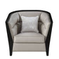 38" Beige and Black Fabric Barrel Chair And Toss Pillow