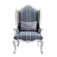 31" Blue and White Fabric Striped Wingback Chair And Toss Pillow