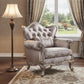 45" Champagne Fabric Floral Tufted Arm Chair And Toss Pillow