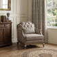 38" Beige and Taupe Fabric Tufted Chair and a Half And Toss Pillow