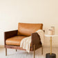 31" Brown Top Grain Leather And Solid Wood Arm Chair