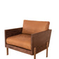 31" Brown Top Grain Leather And Solid Wood Arm Chair