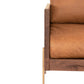 31" Brown Top Grain Leather And Solid Wood Arm Chair
