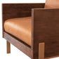 31" Brown Top Grain Leather And Solid Wood Arm Chair