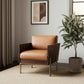 31" Brown Top Grain Leather And Solid Wood Arm Chair