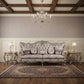 94" Dark Gray Imitation Silk Damask Sofa And Toss Pillows With Champagne Legs