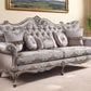 94" Dark Gray Imitation Silk Damask Sofa And Toss Pillows With Champagne Legs