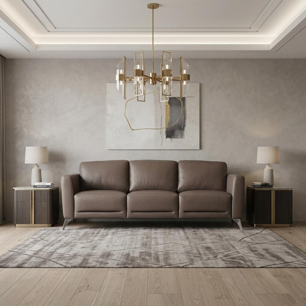 83" Taupe Leather Sofa With Black Legs