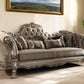 96" Bone Velvet Sofa And Toss Pillows With Gold Legs