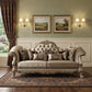 96" Bone Velvet Sofa And Toss Pillows With Gold Legs
