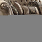 96" Bone Velvet Sofa And Toss Pillows With Gold Legs