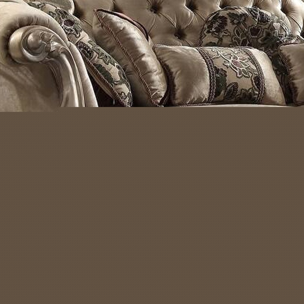96" Bone Velvet Sofa And Toss Pillows With Gold Legs