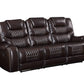 90" Brown Faux Leather Reclining Sofa With Black Legs