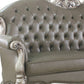 96" Bone Faux Leather Sofa And Toss Pillows With White Legs