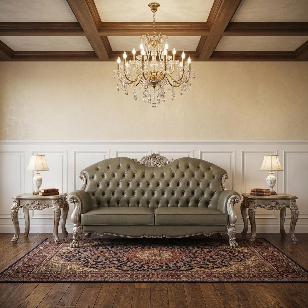 96" Bone Faux Leather Sofa And Toss Pillows With White Legs