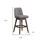 30" Gray and Brown Fabric and Solid Wood Swivel Bar Chair