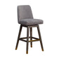 30" Gray and Brown Fabric and Solid Wood Swivel Bar Chair