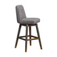30" Gray and Brown Fabric and Solid Wood Swivel Bar Chair