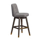 30" Gray and Brown Fabric and Solid Wood Bar Height Swivel Bar Chair