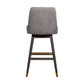 30" Gray and Brown Fabric and Solid Wood Swivel Bar Chair