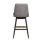 30" Gray and Brown Fabric and Solid Wood Swivel Bar Chair