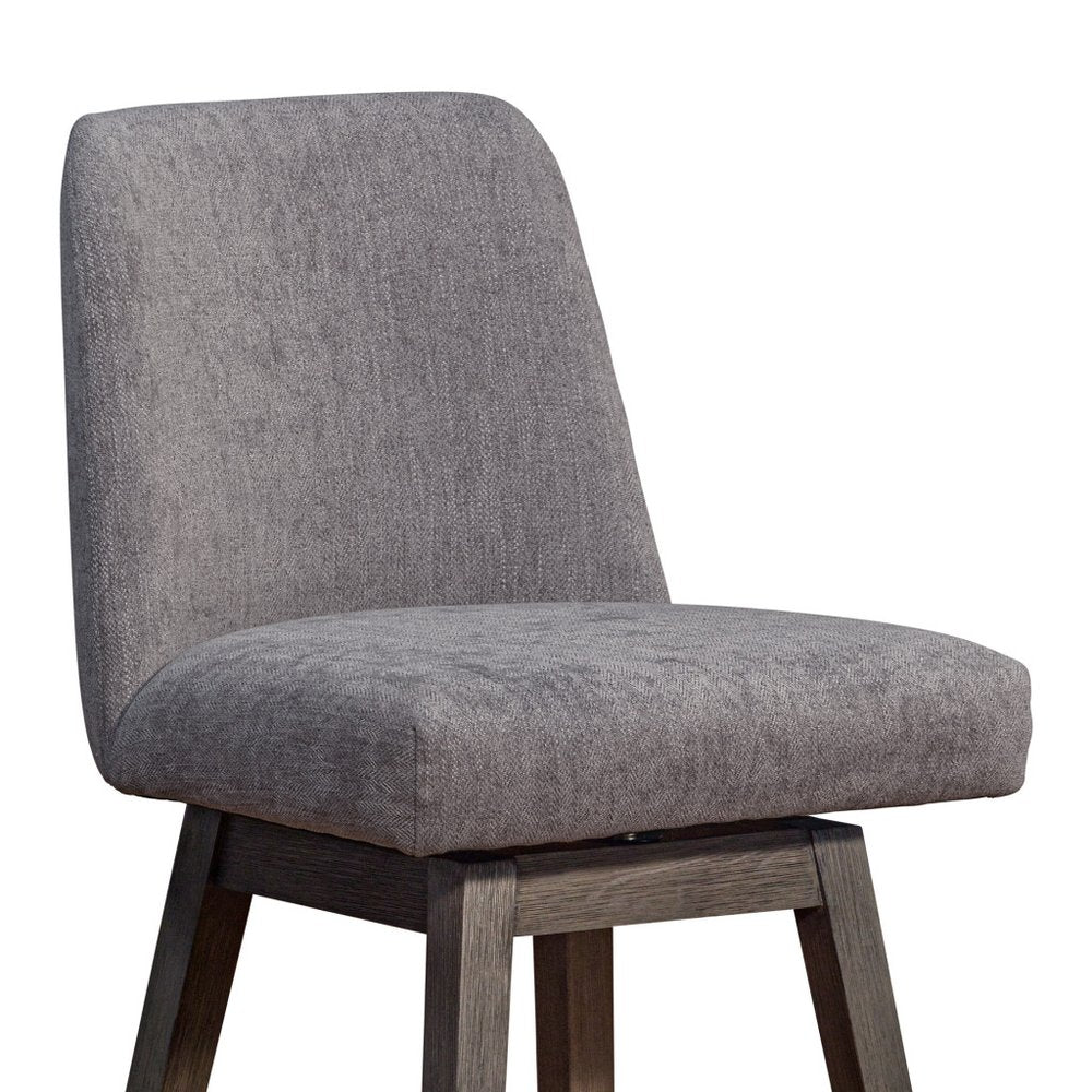 30" Gray and Brown Fabric and Solid Wood Swivel Bar Chair