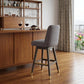 30" Gray and Brown Fabric and Solid Wood Bar Height Swivel Bar Chair