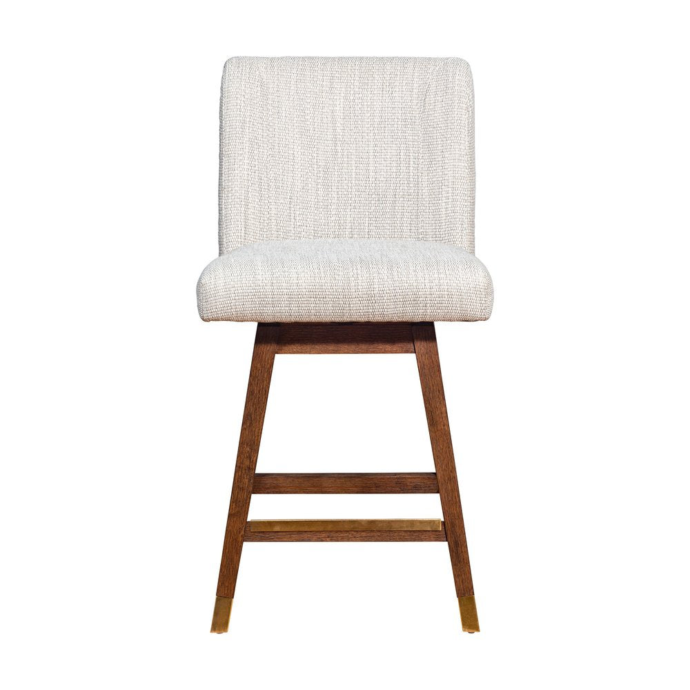 26" Beige And Brown Solid Wood Swivel Bar Height Bar Chair