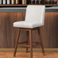 30" Beige and Wood Brown Solid Wood Bar Height Swivel Bar Chair